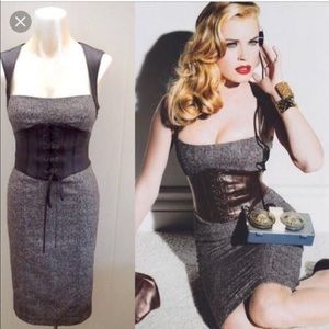 Bebe tweed / leather looking corset dress Sz 0